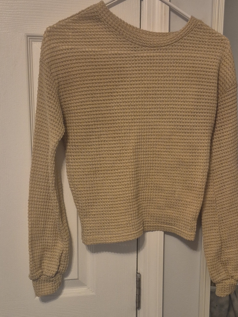 Derek Heart Cream Waffle Knit Crewneck Sweater